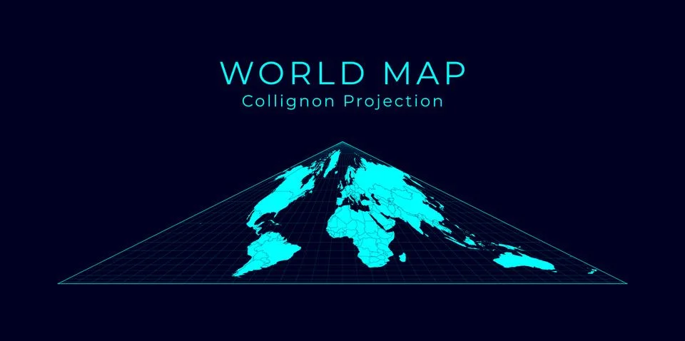Map of The World. Collignon equal-area pseudocylindrical projection. Futuri.. Illustrazione stock