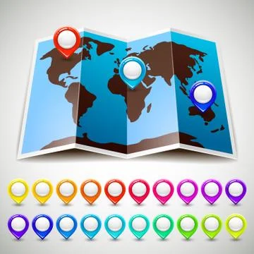 Map world with colorful pin pointers location Illustrazione stock