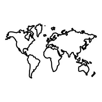 Map world contour outline icon black color vector illustration flat style ima Stock Illustration