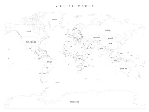 Map of World with country borders Stock Illustration