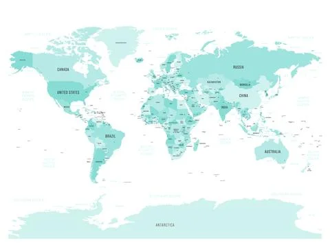 Map of World with country borders Stock Illustration