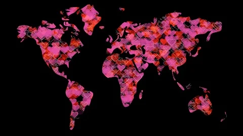 Map of the world created from moving heart symbols Vidéo 85872404