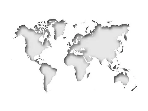 Map of World cut into paper with inner shadow isolated on grey background Stock Illustration