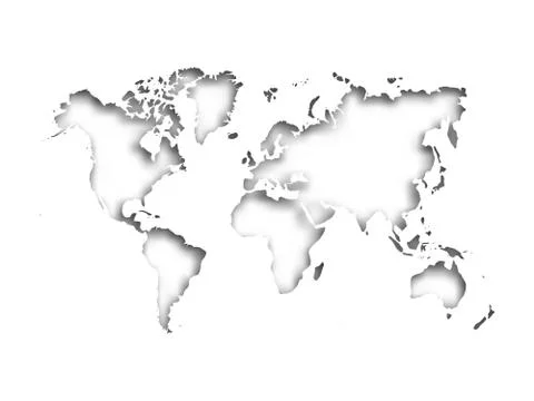 Map of World cut into paper with inner shadow isolated on grey background Stock Illustration