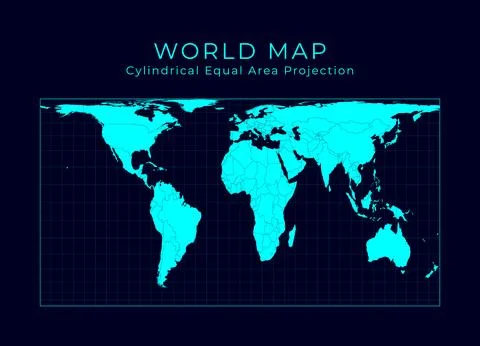 Map of The World. Cylindrical equal-area projection. Futuristic Infographic.. Illustrazione stock