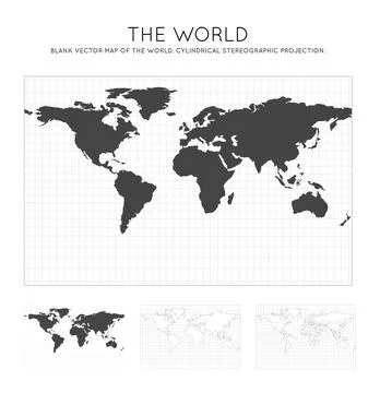Map of The World. Cylindrical stereographic projection. Globe with latitude.. Illustrazione stock