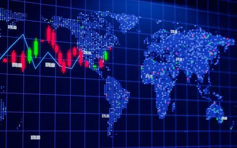 Map of the world digital map And there is a stock market graph, green and r.. Stock Illustration