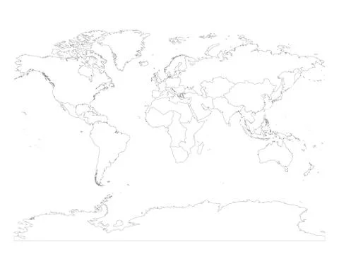 Map of World divided into regions. Thin black outline map. Simple flat vector Illustrazione stock