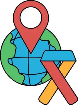 A map of the world is drawn with a red ribbon on it Stock Illustration