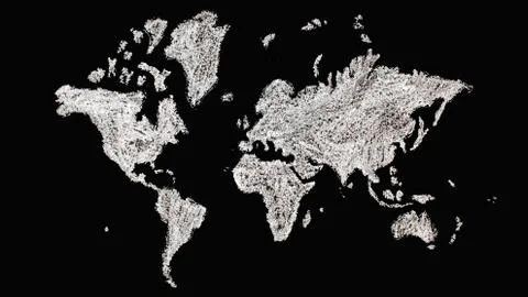 Map of the world drawn with white chalk Stock Photos