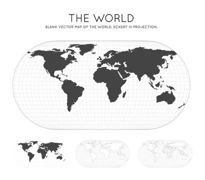 Map of The World. Eckert III projection. Globe with latitude and longitude .. Illustrazione stock