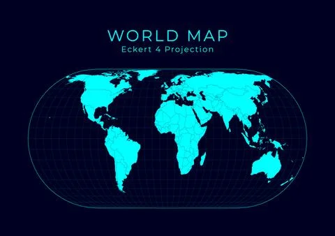 Map of The World. Eckert IV projection. Futuristic Infographic world illust.. Stock Illustration