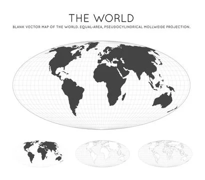 Map of The World. Equal-area, pseudocylindrical Mollweide projection. Globe.. Stock Illustration