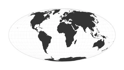 Map of The World. Equal-area, pseudocylindrical Mollweide projection. Globe.. Illustrazione stock
