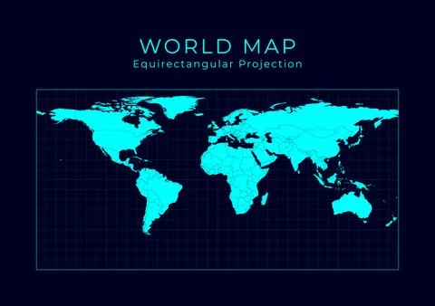 Map of The World. Equirectangular (plate carree) projection. Futuristic Inf.. Illustrazione stock