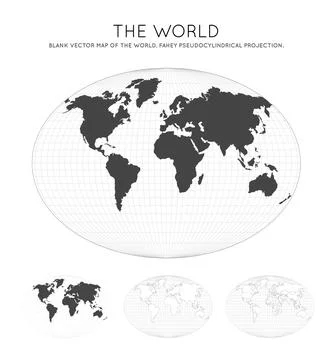 Map of The World. Fahey pseudocylindrical projection. Globe with latitude a.. Illustrazione stock