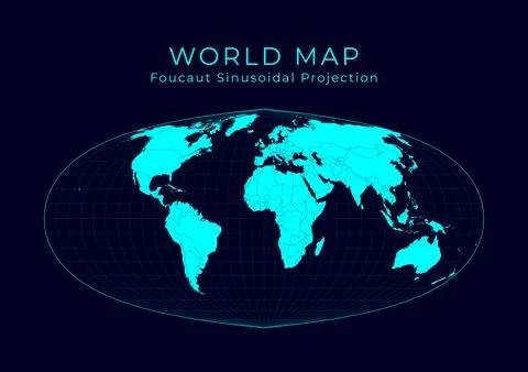 Map of The World. Foucaut's sinusoidal projection. Futuristic Infographic w.. Illustrazione stock