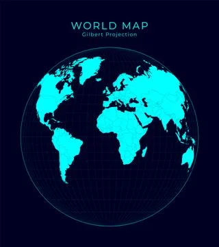 Map of The World. Gilbert's two-world perspective projection. Futuristic In.. Stock Illustration
