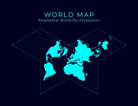 Map of The World. Gnomonic butterfly projection. Futuristic Infographic wor.. Illustrazione stock