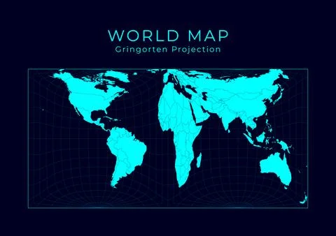Map of The World. Gringorten square equal-area projection. Futuristic Infog.. Stock-Illustration