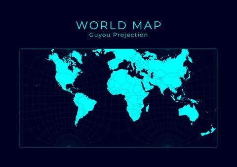 Map of The World. Guyou hemisphere-in-a-square projection. Futuristic Infog.. Stock Illustration