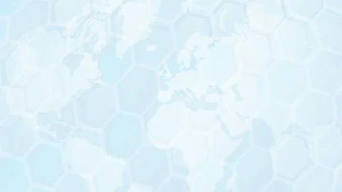 Map of the world on a hexagon background. Map light blue color, covered in Illustrazione stock