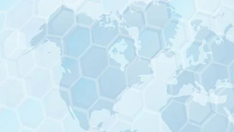 Map of the world on a hexagon background. Map light blue color, covered in Stock Illustration