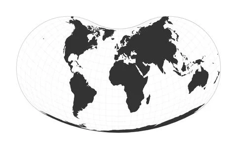 Map of The World. Hill eucyclic projection. Globe with latitude and longitu.. Illustrazione stock