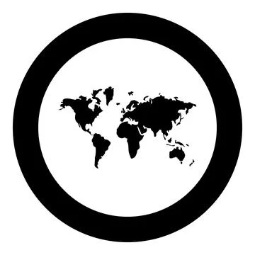 Map world icon in circle round black color vector illustration image solid ou Illustrazione stock