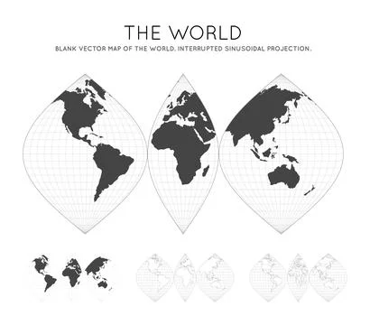 Map of The World. Interrupted sinusoidal projection. Globe with latitude an.. Stock Illustration