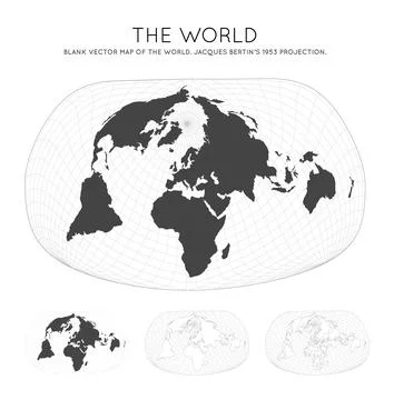 Map of The World. Jacques Bertin's 1953 projection. Globe with latitude and.. Stock Illustration