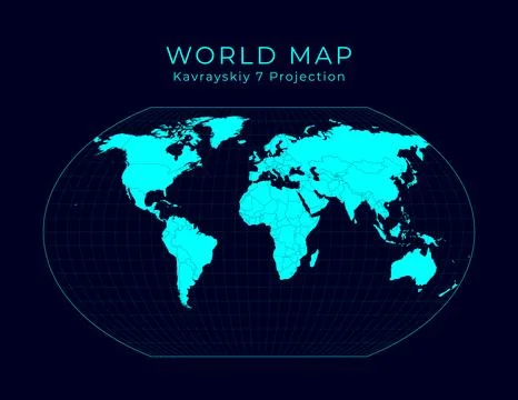 Map of The World. Kavrayskiy VII pseudocylindrical projection. Futuristic I.. Illustrazione stock
