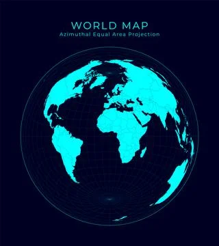 Map of The World. Lambert azimuthal equal-area projection. Futuristic Infog.. 스톡 일러스트