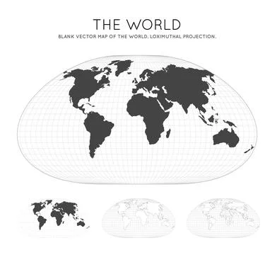 Map of The World. Loximuthal projection. Globe with latitude and longitude .. Stock Illustration