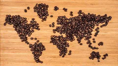 Map of the world made of coffee beans Stock Photos