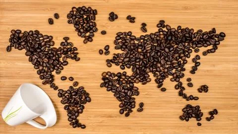 Map of the world made of coffee beans Stock Photos