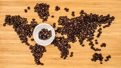 Map of the world made of coffee beans Stock Photos