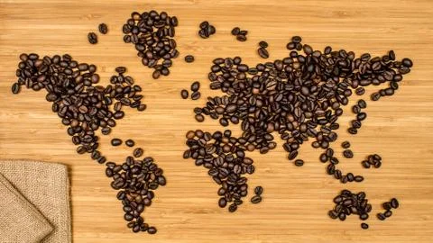 Map of the world made of coffee beans Stock Photos