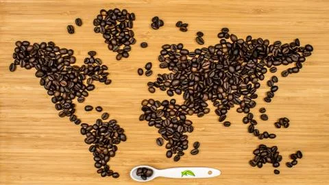 Map of the world made of coffee beans Stock Photos