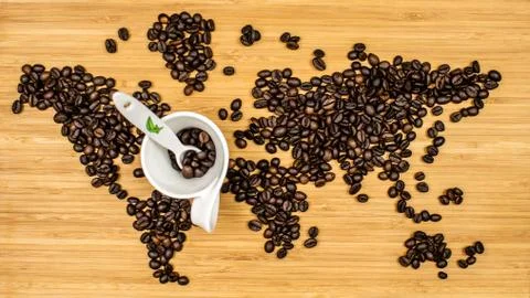 Map of the world made of coffee beans Stock Photos