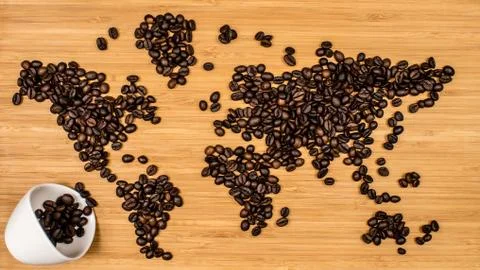 Map of the world made of coffee beans Stock Photos