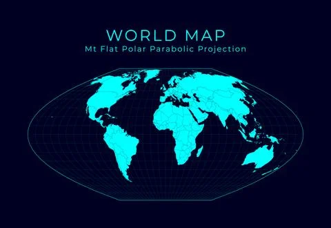 Map of The World. McBryde-Thomas flat-polar parabolic pseudocylindrical equ.. Illustrazione stock
