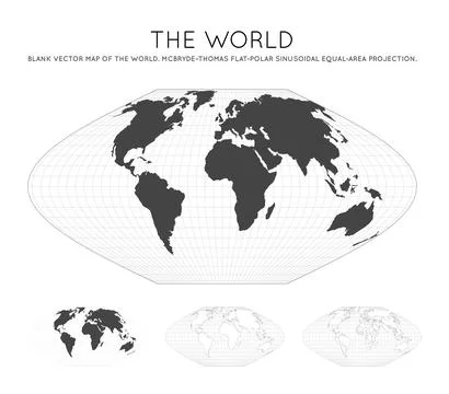 Map of The World. McBryde-Thomas flat-polar sinusoidal equal-area projectio.. Illustrazione stock