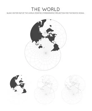 Map of The World. Modified stereographic projection for the Pacific ocean. .. Stock Illustration