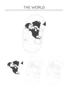 Map of The World. Modified stereographic projection for the United States i.. Stock Illustration