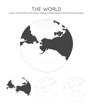 Map of The World. Modified stereographic projection for Alaska. Globe with .. Stock Illustration