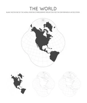 Map of The World. Modified stereographic projection for the conterminous Un.. Stock Illustration