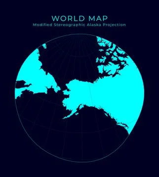 Map of The World. Modified stereographic projection for Alaska. Futuristic .. 스톡 사진