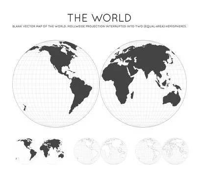 Map of The World. Mollweide projection interrupted into two (equal-area) he.. Illustrazione stock