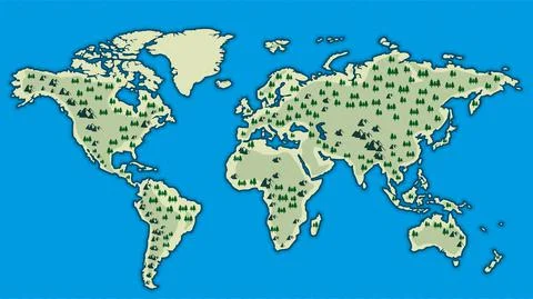 Map of the world with mountains and trees Stock Illustration